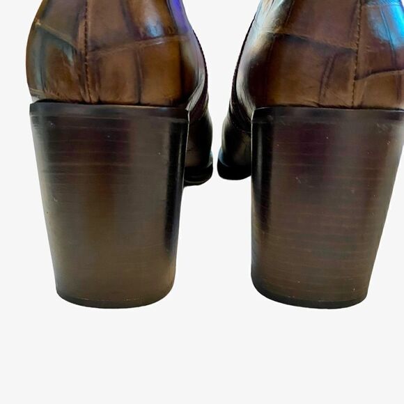 EUC Fabulous VicMatie Brown croc-embossed leather Cowboy Boots - Picture 7 of 9